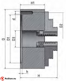 Габаритные и присоединительные размеры трехкулачкового токарного патрона Optimum 125 мм фото №2 патрон Optimum диаметром 125 мм фото №2